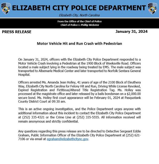 five2_news's tweet image. #ElizabethCity #Pasquotank #TwoFiveTwo #HitAndRun