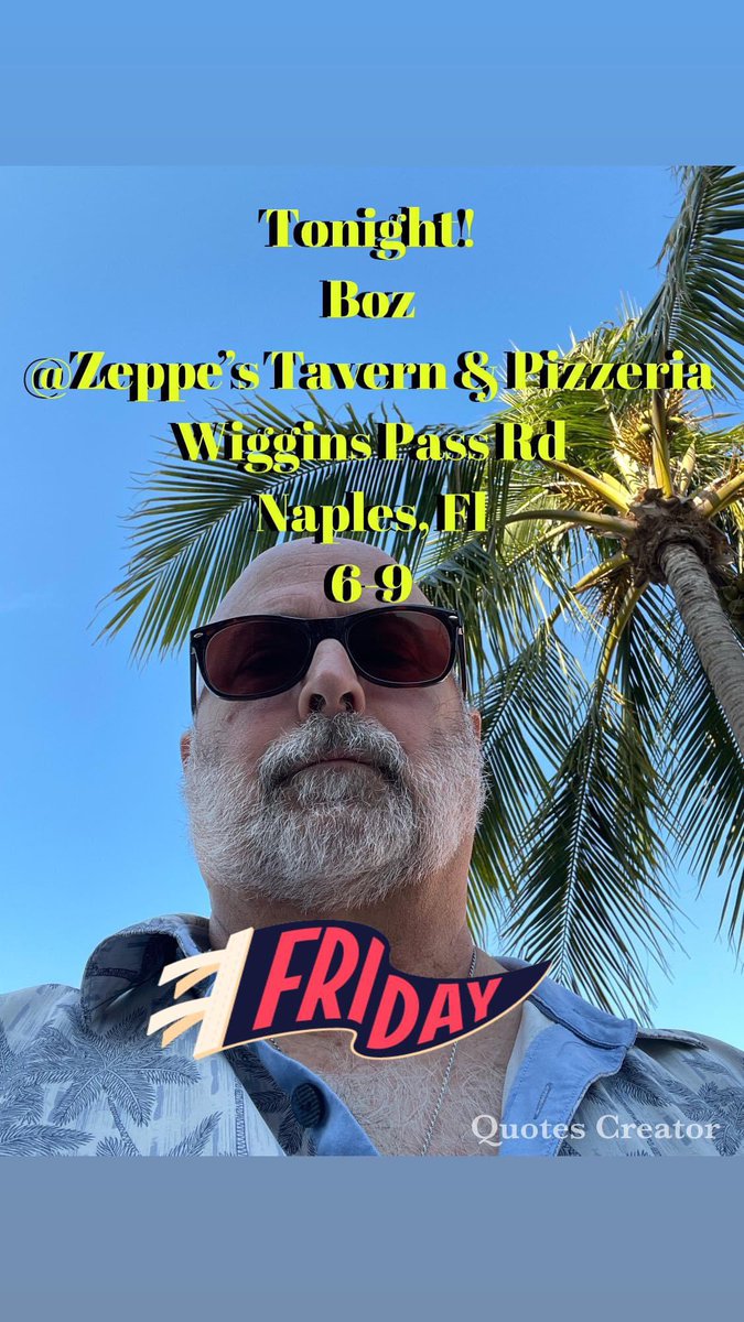 Tonight! Friday Night! I be playing tunes @ZeppvernFL 6-9 #naplesflorida #musicislove @LadyLakeMusic @_ladygooch @QueenofCups99 @klsmd12 @rkmeeks72 @chy_bea @ASurvivorQueen @LexMeehan @Tre_Ce24 @VWC_Writes @tommy_charm @bazingahockey @Barbara52744094 @mnm67 @JwPrebich @RBGsCollar