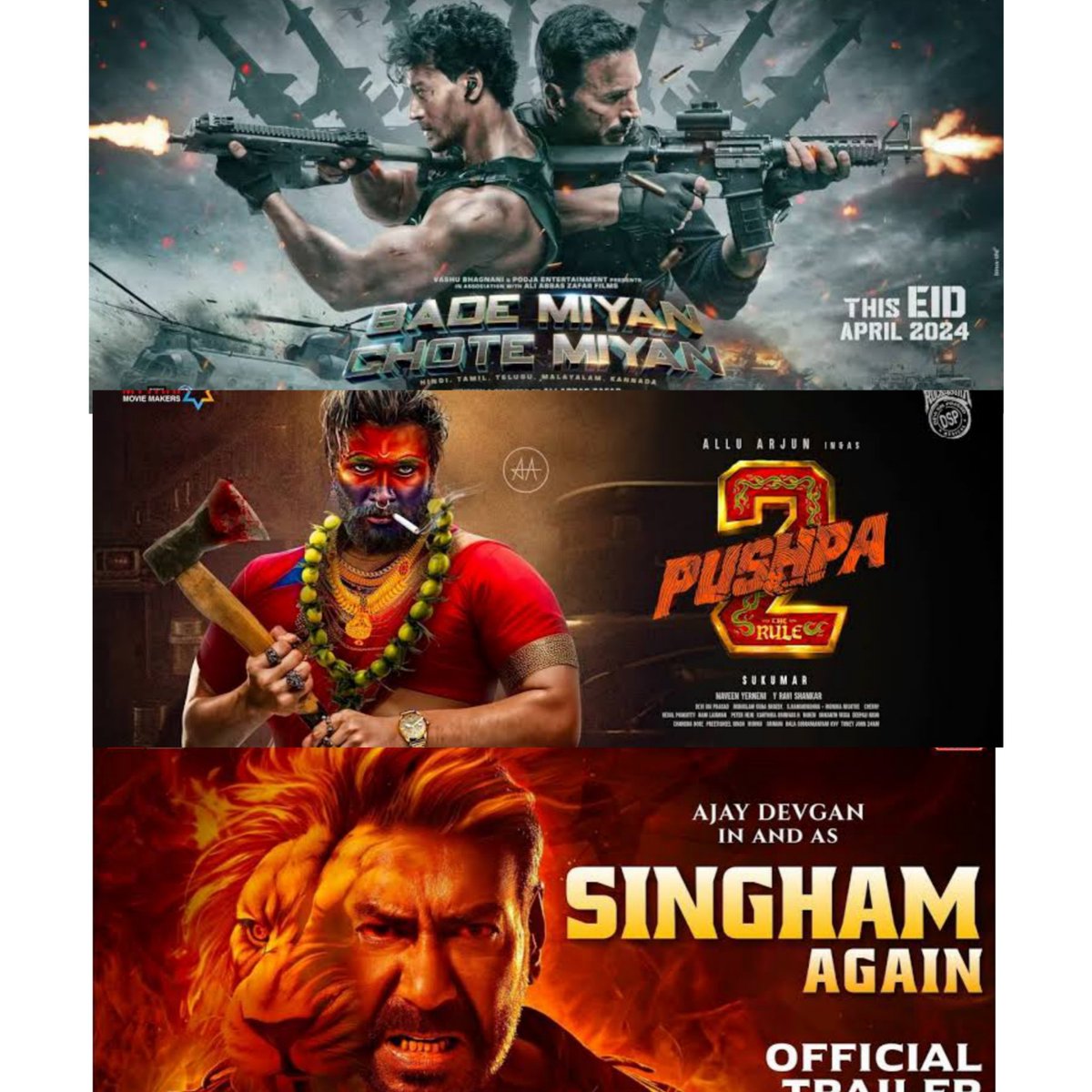 The Next 4 Biggies are All in Clash 🥵

#BMCM Vs #Maidaan
#SinghamAgain Vs #Pushpa2
#Welcome3 Vs #SitareZameenPar 
#BhoolBhulaiyaa3 Vs #Stree2

Which one do you feel would be the HGOTY ?🤔

#AkshayKumar𓃵 #KritiSanon
#TVKVijay #IGOTYOU  #ibes #BadeMiyanChoteMiyan #AlluArjun𓃵