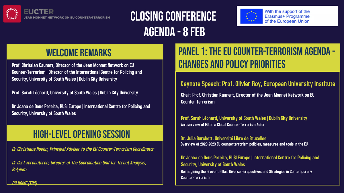👏 Great news! CDE's Dr. Julia Burchett will participe in @eucter's closing conference in the panel 'The EU Counter-Terrorism Agenda - Changes and Policy Priorities, 2020-2023' next 8 Feb at 10:15 AM. Don't miss it! 🇪🇺🌎#EUCTER2024 👉Register here: tinyurl.com/rx7hb94x