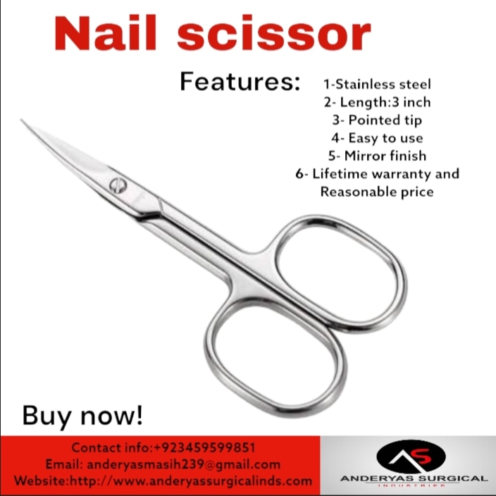 Nail scissor
#laprotomyinstrument #stitchscissor #irisscissor #nailnippers #MathieuNeedleHolder #forceps #beautyinstruments #barber #manicurepedicure #orthopedicinstruments #nailsalon #eyelashes #nail#surgeon#doctors#dentist#