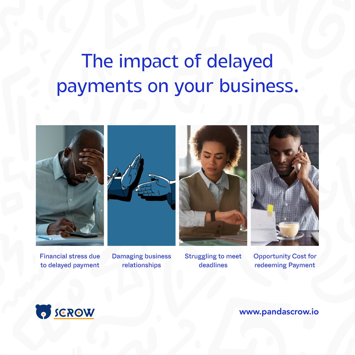 Late payments can hurt businesses. Share your experiences and insights on dealing with delayed payments. Let's support each other
.
.
.
.
! #LatePayments #BusinessChallenges #PandascrowEngagement #SimplifyPayments #UserExperience #Pandascrow
#escrow #internetscam #scam