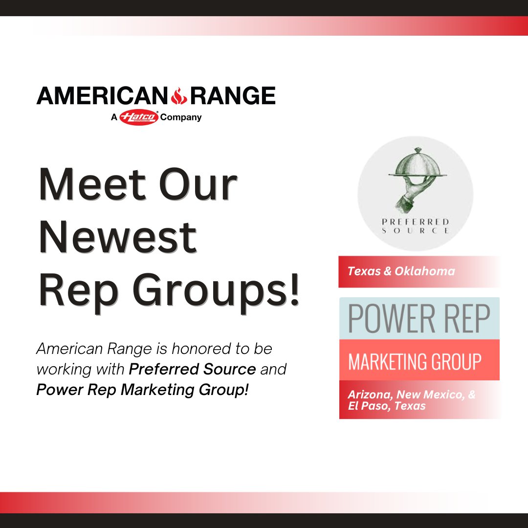 AmericanRangeUS's tweet photo. Welcome the newest members of our rep group family—Preferred Source and Power Rep Marketing Group! 🎉 Preferred Source represents TX and OK, while Power Rep services AZ, NM &amp; El Paso, TX. Start exploring your new American Range kitchen by visiting https://t.co/nbWX4fwARA. https://t.co/5K8hVg2wjt