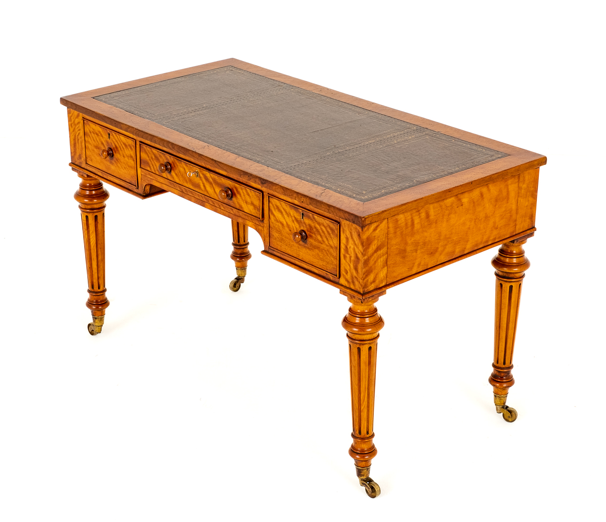 Victorian Birdseye Maple 3 Drawer Writing Table available from philiphuntantiques.co.uk #writingdesk #antiquedesk #antiquedealersofnorfolk #norwich #norfolk #antiqueandinteriors #office #study #antiquefurniture #victorian
