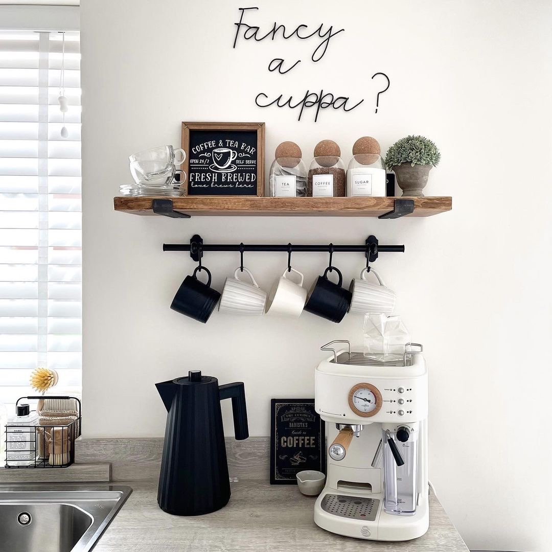 Fancy a cuppa?☕️💫 How gorgeous is this coffee station set up featuring our Nordic Auto Espresso Coffee Machine🤩 @archford.home #coffeelovers #coffeestation #kitchenappliances #swanbrand