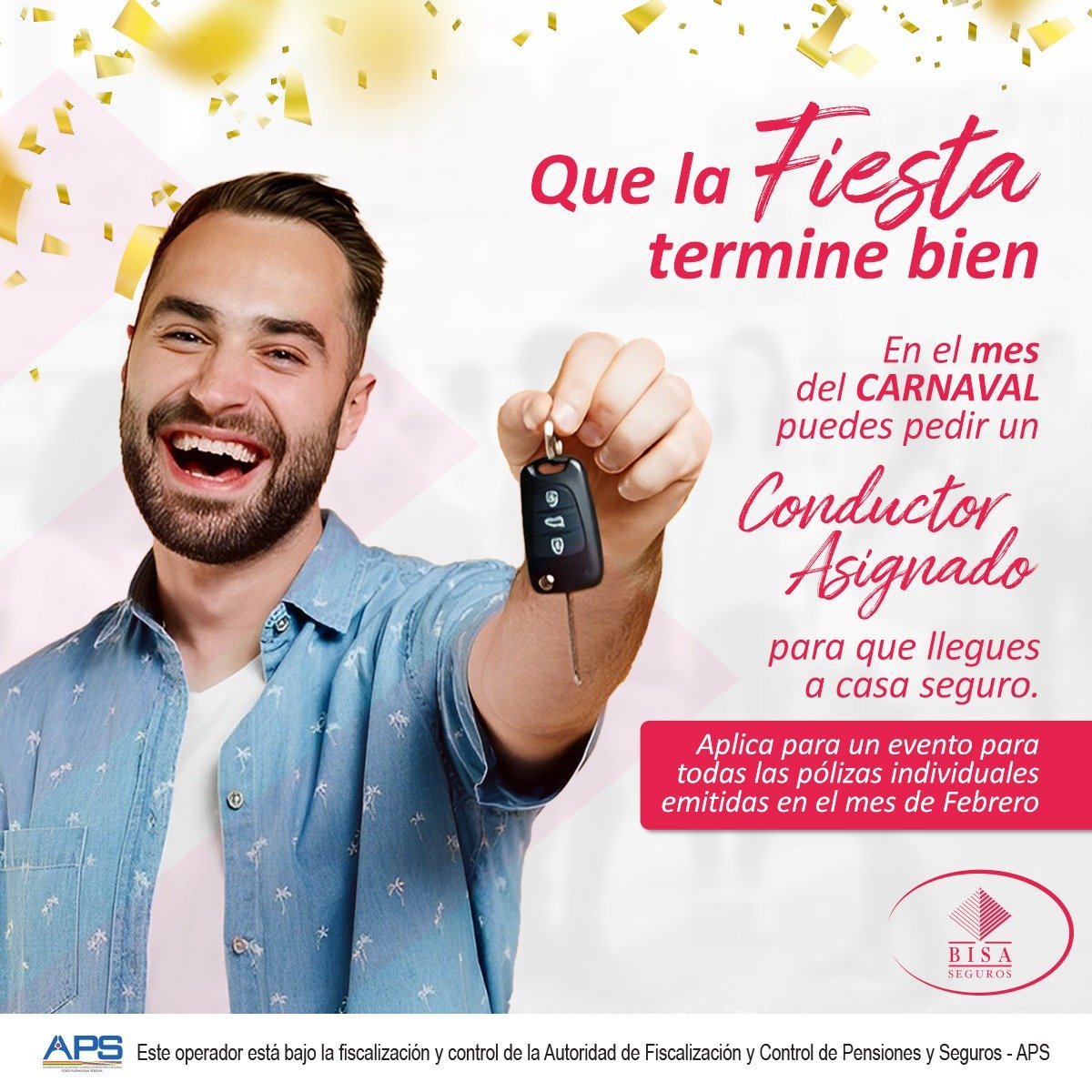 ¡Disfruta tranquilo el carnaval! 
Al adquirir tu seguro vehicular durante el mes de febrero obtienes el beneficio de conductor designado para que tú y tu vehículo lleguen seguros a casa.
Más información: hubs.ly/Q02hyZ0G0
#BisaAuto
