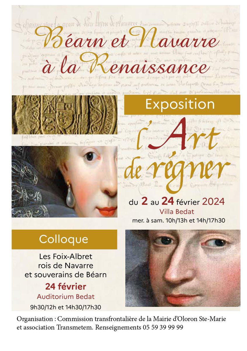 L'exposition "L'Art de Régner" organisée par la commission transfrontalière de la Mairie d'Oloron Sainte-Marie et l'association Transmetem aura lieu du 2 au 24 février 2024 du mercredi au samedi, de 10h à 13h et de 14h à 17h30.
📍Villa Bedat