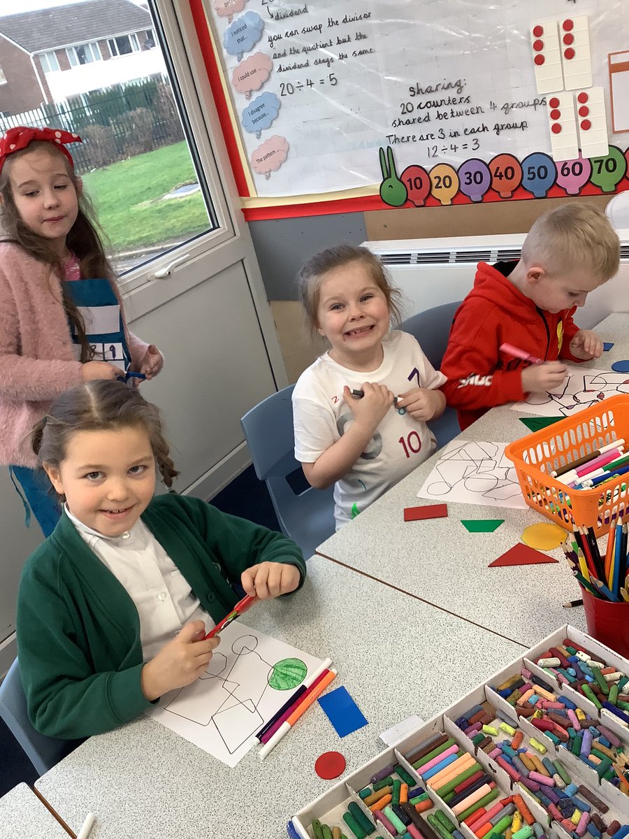 We used 2D shapes to create abstract art. We overlapped them and coloured each block in a different colour to create an eye-catching piece of work. #NumberDay2024 <a href="/OrchardPrimaryA/">Orchard Primary</a>