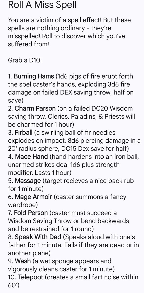 Happy Friday!

One of my favorite things I gave to one of my D&amp;D players was a bunch of misspelled spellbooks. The chaos was awesome.

So today, you've been hit by one. What'd you get?