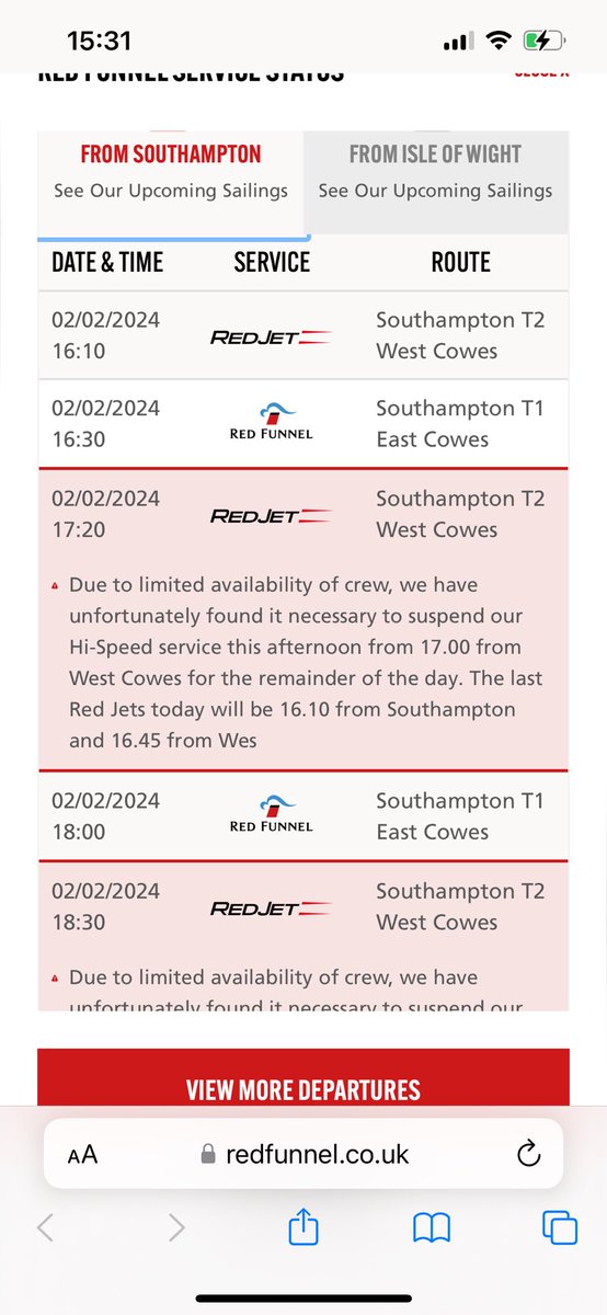 RedfunnelC's tweet image. Another day of cancellations from @RedFunnelFerry. Increased prices + reduced service, no other business could get away with this on such a regular basis. @Redfail @iwcponline @IOWNews @solentaction @IoWBobSeely
