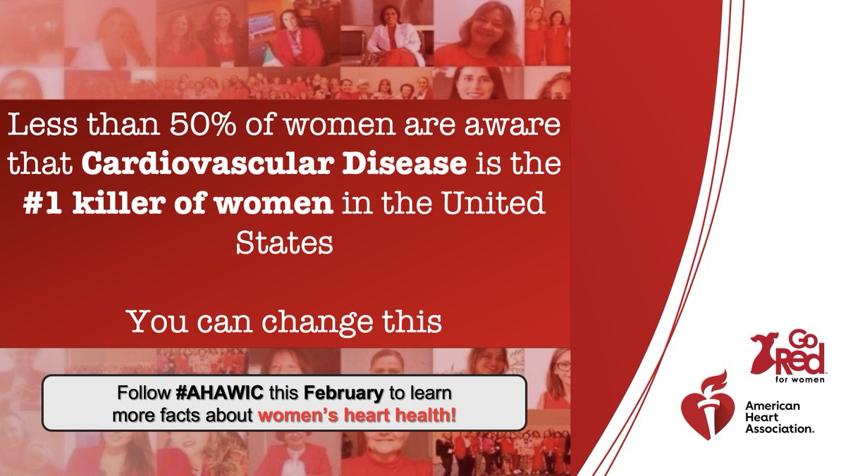 In this #AmericanHeartMonth ❤️ Our #AHAWIC committee joins @GoRedForWomen raising #awareness and #sharing #Facts #recommendations & #research on #CardiovascularDisease in #women! 📢 Help us spread the message! @RBP0612 @PamTaubMD @noshreza @KTamirisaMD @mmamas1973 @MonSangh