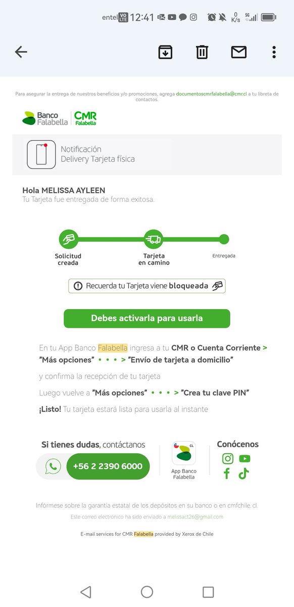 MeeAyleen's tweet photo. @Banco_Falabella hola, pedi una tarjeta a domicilio, hoy me llegó un correo de que había sido entregada, pregunte en conserjería igual y nada, tampoco nadie me llamó https://t.co/WFV7EZLnAN