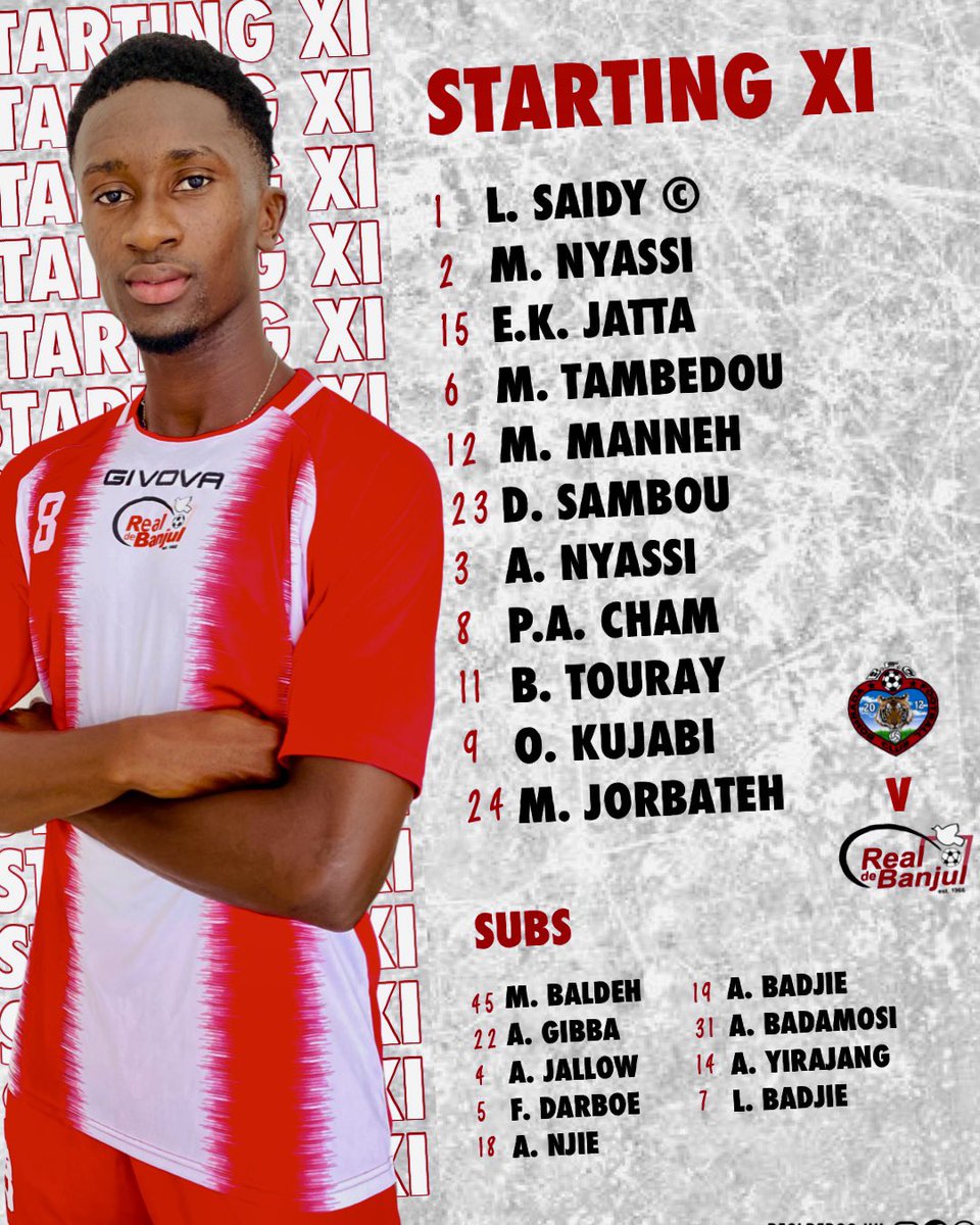 RealDeBanjulFC's tweet photo. Team News: Ebrima Jatta maintains the team that started in our Sunday victory over Samger FC π€β€οΈππ½.
#bomrdb #gffleague #cityboys #realdebanjul https://t.co/Y5Df6UZVE2