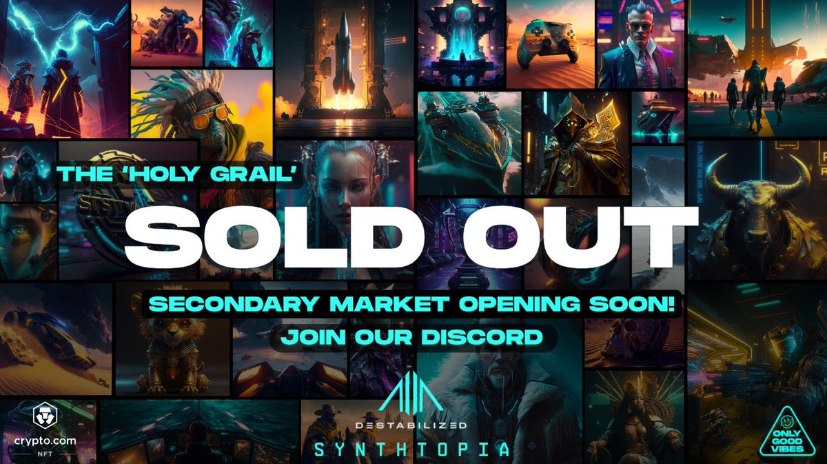 synthtopiaworld's tweet photo. 🎉 SOLD OUT in 48HRS! 🎉

🏆 To our Trailblazers of empowerment and change, a monumental THANK YOU for your commitment and dedication, which have been the force behind #SYNTHTOPIA's success after success!

💥 And of course; a huge shoutout to the exceptionally talented @cryptocomnft team for a seamless execution and minting experience, and the one and only #CROFAM

Together, let's elevate the perception of NFTs. With dedication and shared purpose, we turn misunderstood concepts into symbols of collaboration and freedom. You are the heart of this movement. Champion the cause as the Legends of Synthesis and inspire others to finish what we all have begun.

🌈 Visionaries, pioneers, finishers—keep Synthesizing! ❤️
 
Join the secondary market, about to go live, and add the collection to your highlights to stay up-to-date!
 
👉 https://t.co/uUuGGcdVTF

🎉 Post Giveaway:
 
 🥇 Win 1 of 3 #SYNTHTOPIA 1/1 NFTs!
 🥇 1000 $CRO 
 
To Enter 👇 
 
 1️⃣ Follow: @d3stab1lized 
 2️⃣ Like ❤️ | RT 🔄 | Tag 5 Frens ✅ #CRO
 3️⃣ Join our Discord: https://t.co/PU4lufJLn5 
 
 🛡 For the brave, fortunes await. 
 🏆 Embrace the 'Holy Grail'.