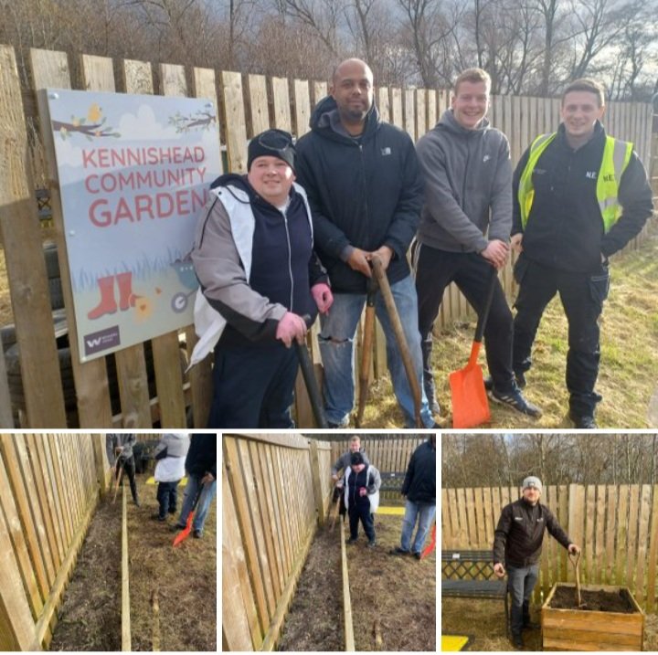 Volunteers Patrick and Anthony were helping out at the Kennishead community garden today. 👊🏽 Thanks to Colin and Craig from The Wheatley Group for providing the equipment. @KennisheadFood @PollokServices @UrbanRootsGLA