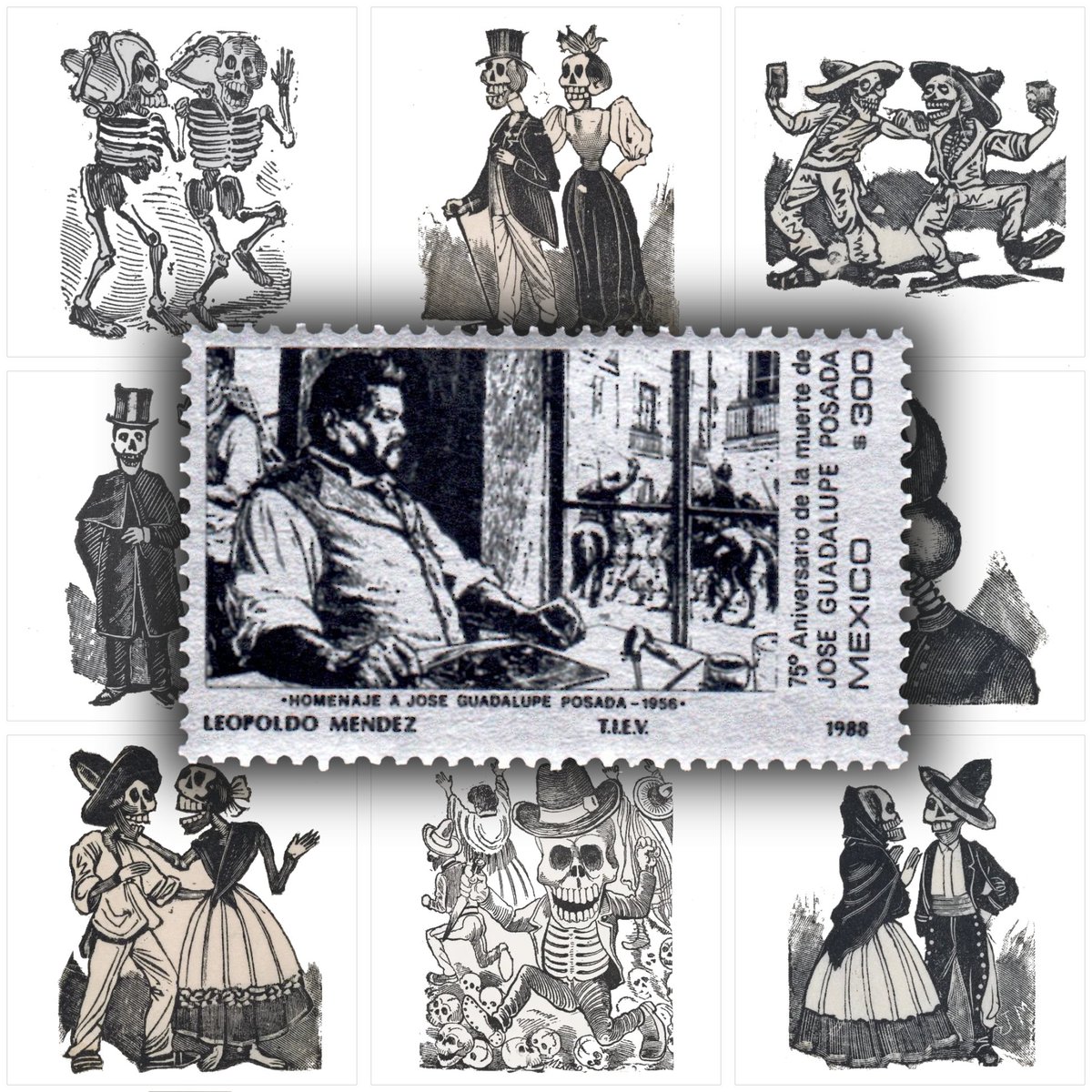 MUFI_oax's tweet photo. El 2 de febrero de 1852, nació José Guadalupe Posada, grabador, ilustrador y artista mexicano reconocido por sus ilustraciones de sátira político-social  y por ser el creador de la Catrina y las calacas.

Timbre: colección MUFI, país: México, año: 1988 https://t.co/OvuVlIUknY