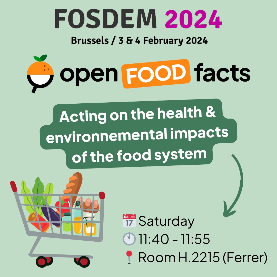 OpenFoodFacts's tweet photo. @fosdem @perlfoundation @MonalikaPatnaik @stephanebiz @hangy @GomersallJohn 📢 Join us for the @OpenFoodFacts lightning talk @FOSDEM! Dive into how we're tackling health & environmental impacts of the food system & what’s cooking for 2024 🤗🍊🤳🥫
📅 Saturday
🕚 11:40 - 11:55
📍 H.2215 (Ferrer)
🔗 https://t.co/WrbLGTwZzR
#NutriScore #EcoScore #FOSDEM24 https://t.co/yry4cp5tny