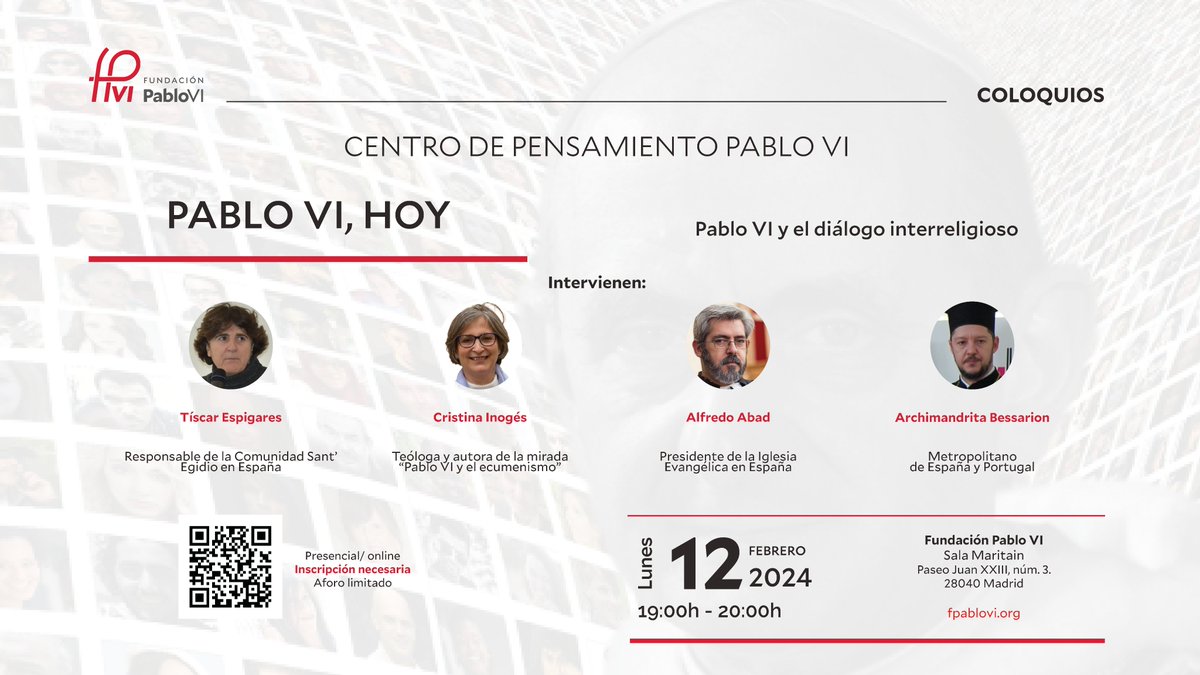 fpablovi's tweet photo. 🗓️Lunes, día 12 de febrero, a las 19 horas, hablaremos de #dialogointerreligioso con @TiscarEspigares, de @santegidio_ES  @Crisinogessanz; Alfredo Abad (Iglesia Evangélica) y Archimandrita Bessarion (Metropolitano de España y Portugal) 
Inscripciones➡️https://t.co/5ZzBE4z9vm https://t.co/Ib6BRSW9EN