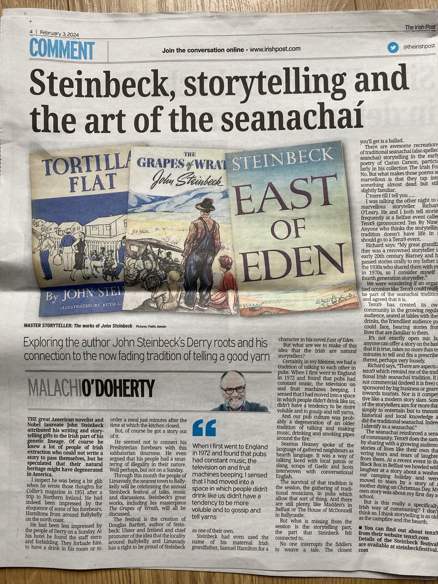 My Irish Post column this week celebrating the Steinbeck festival and @tenx9