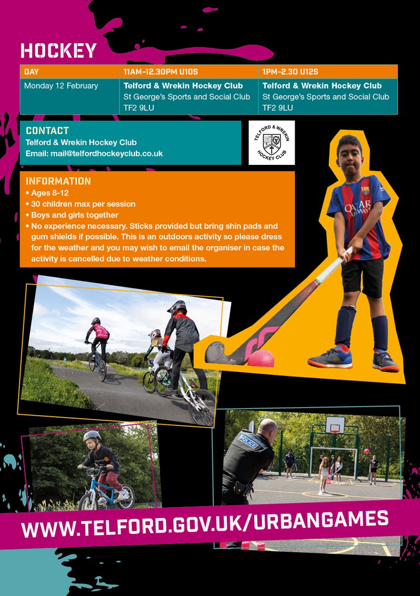 TelfordWrekinHC's tweet photo. Free Hockey Sessions for school children during half term in Telford - Monday 12th Feb.  https://t.co/tDibwWBunS https://t.co/fu8BrRqz7P