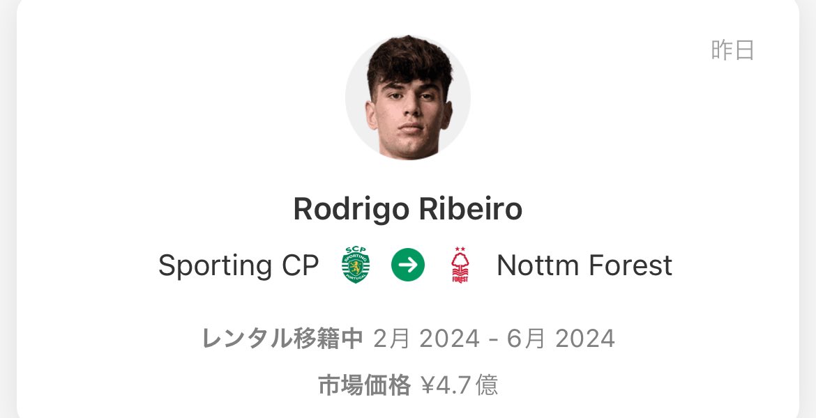 premierISEKI's tweet photo. 【IN情報】

ロドリゴ・リベイロ🇵🇹

スポルティング🇵🇹
　⬇️
ノッティンガムフォレスト🏴󠁧󠁢󠁥󠁮󠁧󠁿

#NFFC
#プレミアリーグ
#プレミア移籍情報 https://t.co/f5akMmCHxM