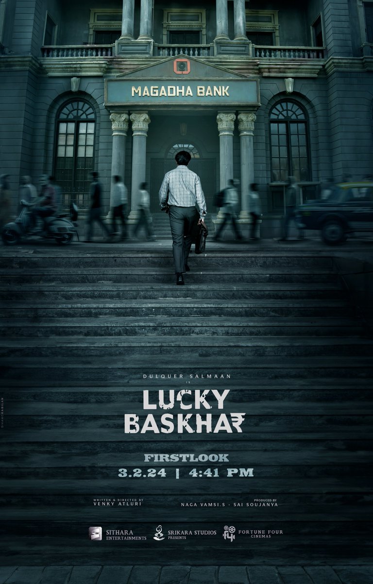vamsi84's tweet photo. A first step into the remarkable journey of our #LuckyBaskhar, begins tomorrow at 04:41pm! 🤩

#LuckyBaskharFirstLook ✨

#LuckyBaskhar @dulQuer #VenkyAtluri @gvprakash @Meenakshiioffl @vamsi84 @NimishRavi @NavinNooli @Banglan16034849 #SaiSoujanya @SitharaEnts @Fortune4Cinemas #SrikaraStudios