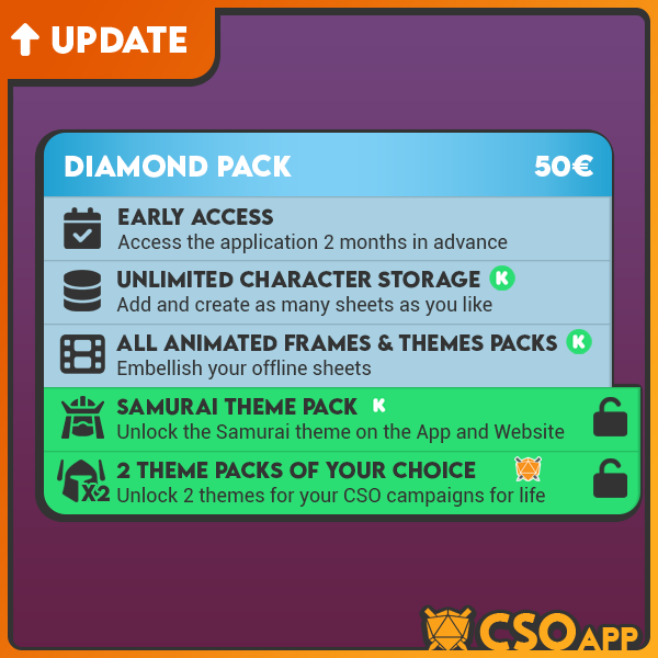 CSOapp's tweet image. 🇬🇧 CSO themes have just been unlocked for the Kickstarter's Diamond and Platinum packs. In case of problems, please check your emails.

🇫🇷 Les thèmes CSO viennent d'être débloqués pour les packs Diamant et Platine du Kickstarter. En cas de problème, veuillez vérifier vos mails.