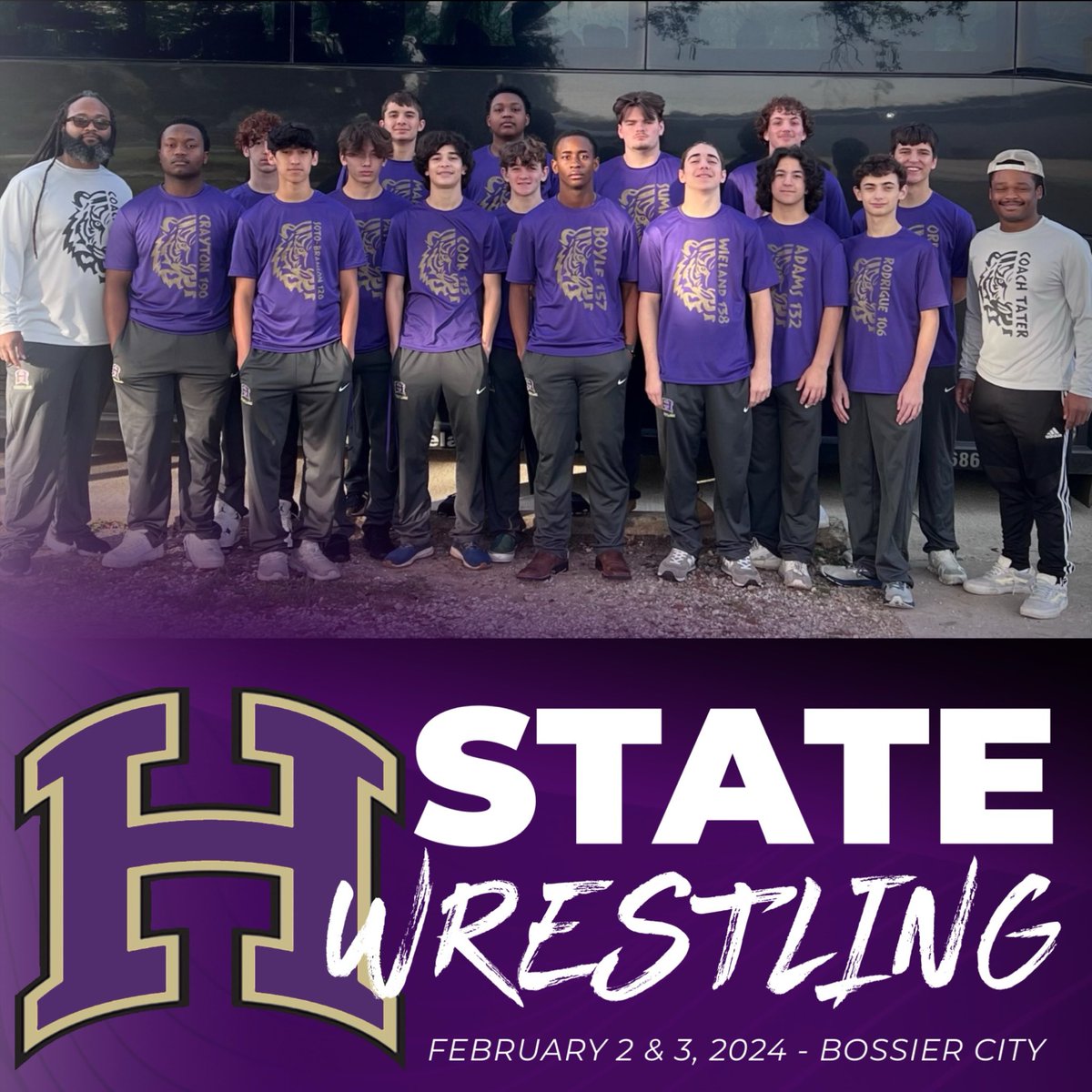 hahnvillesports's tweet photo. STATE WRESTLING 🤼‍♂️ 🐅

📅 February 2nd &amp; 3rd, 2024
📍 Brookshire Grocery Arena, Bossier City, LA https://t.co/1qLnELfvig