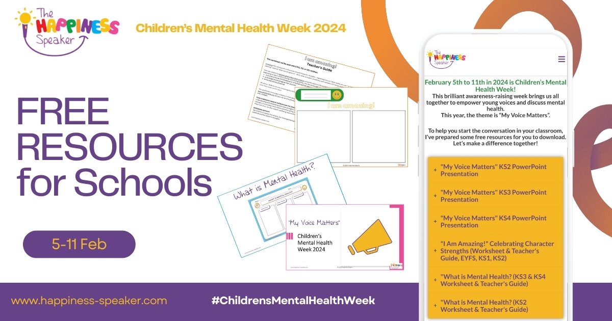 FREE classroom resources for #ChildrensMentalHealthWeek 
happiness-speaker.com

#teachertwitter #teacherresources #classroomresources #freeteachingtools #freeresources #mentalhealth #wellbeing