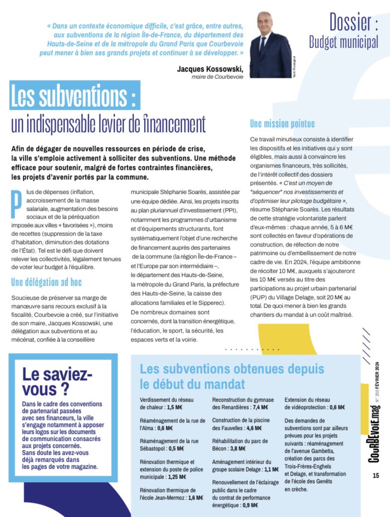 stefninie's tweet photo. 🔔 #Courbevoisiens: Bon à savoir! 
🗣️Après l’obtention, en 2023, de 
6 millions€ de subventions pour permettre le financement de projets structurants, cap sur 2024 … 
avec le soutien de nos partenaires  
🔹Region @iledefrance 🔹@hautsdeseinefr 
🔹@sipperec_idf 
🔹@GrandParisMGP https://t.co/b7I1xNZsU6