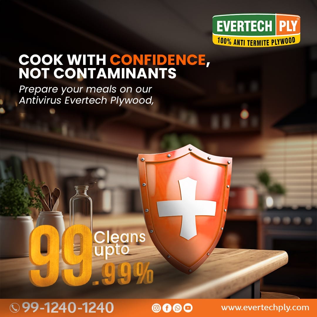 EvertechPly's tweet photo. Embrace the art of pure cooking with #EvertechPly. Our #AntivirusPlywood ensures your kitchen is a sanctuary of health. Say goodbye to contaminants and hello to safety with our 99.99% cleanliness guarantee. 🛡️✨

#CookWithConfidence #HealthyLiving #AntiTermite #EvertechProtection https://t.co/5aIJr86lHG