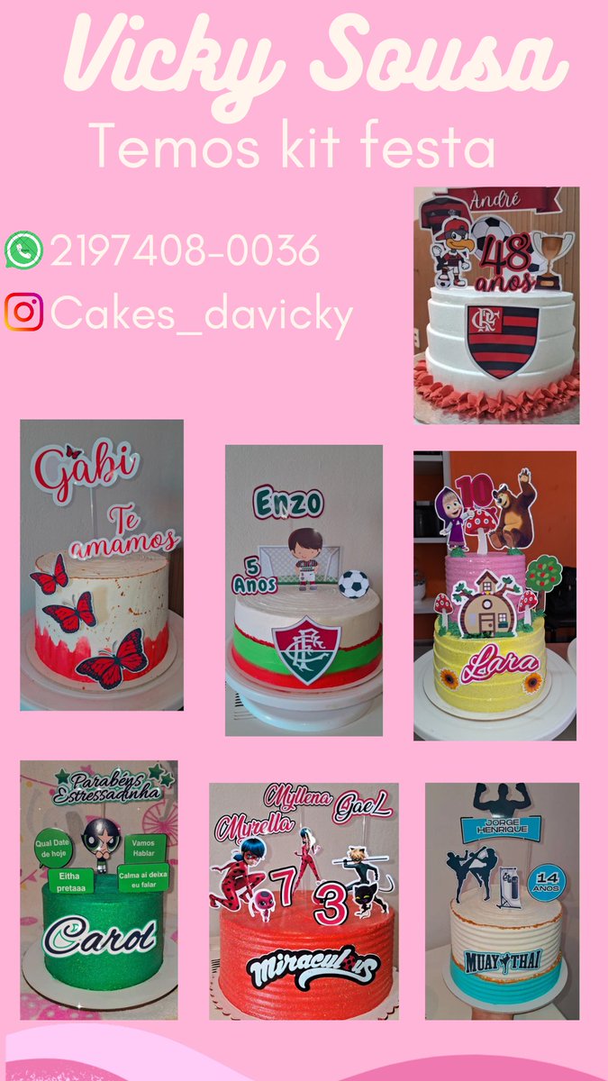 VickySouza6's tweet photo. Trabalhamos com: 

* Bolos decorados
* Bolo de corte inteiro ou na marmita
* Docinhos
* Cupcakes
* Kit Festa
* Pirulito de chocolate
* sobremesas na travessa e na taça  

Somos de Jacarepagua
Aceitamos cartão 💳

https://t.co/OXbkSzigtJ https://t.co/Z572NmVVWL