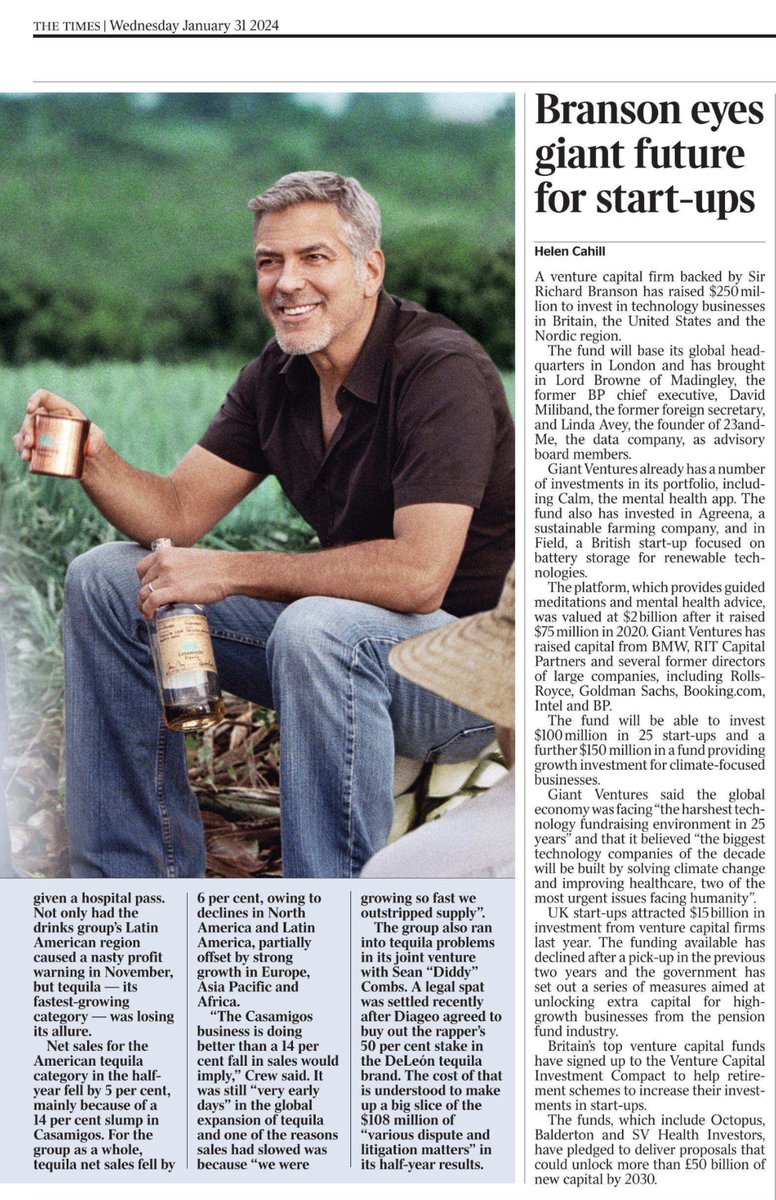 Thank you to <a href="/thetimes/">The Times and The Sunday Times</a> for featuring news of the launch of our $250m funds!

While Hollywood tycoon George Clooney, our neighbour on this page, may not (yet?!) be one of our backers - we are lucky to count some of the best CEOs and founders out there as part of our LP base.