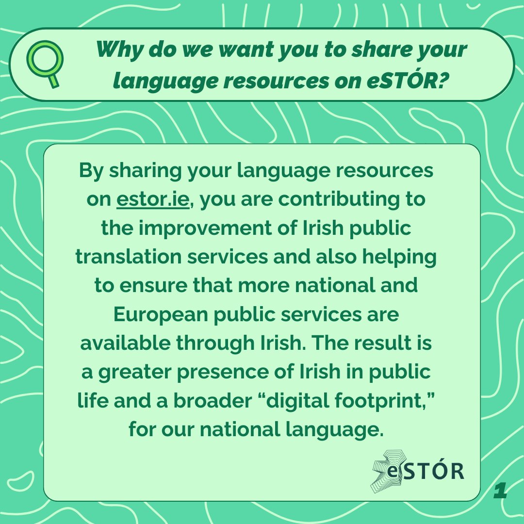 eStor_Eireann's tweet image. Cad chuige ar mhaith linn go roinnfeá do shonraí teanga?
Why would we like you to share your language data?
#gaeilge #languagedata #adaptcentre #LDS