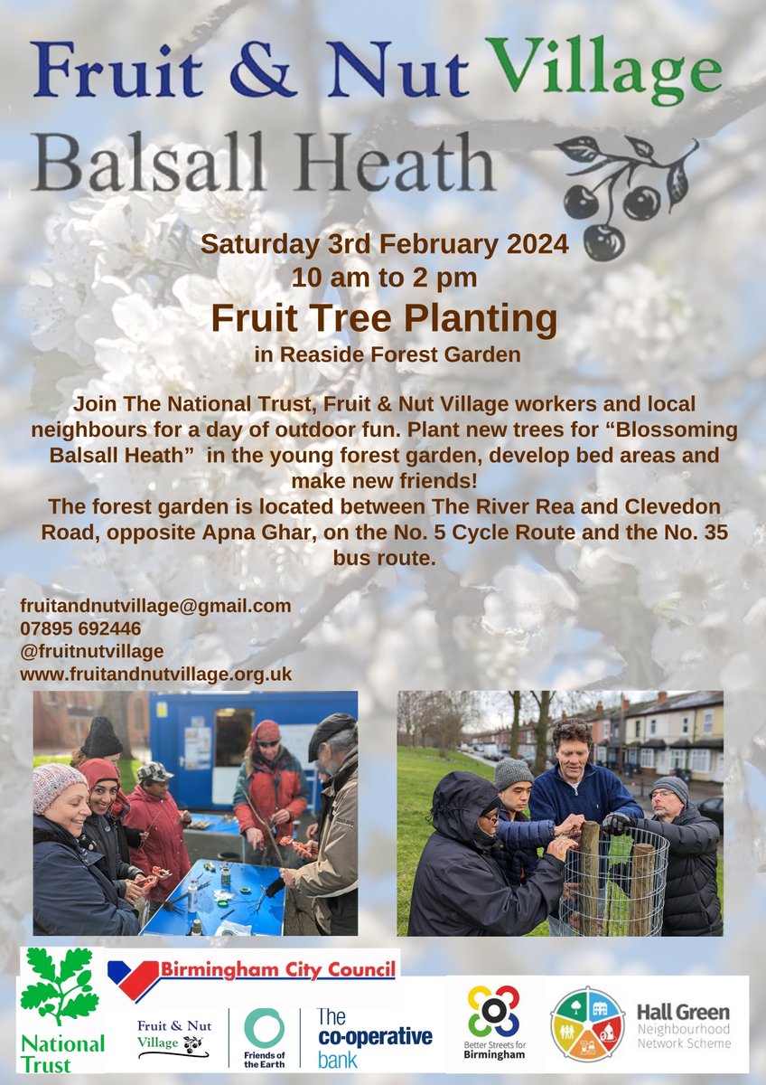 Join our Blossoming Balsall Heath project team and @fruitnutvillage tomorrow (Saturday 3 February) at the Reaside Forest Garden, where we will be planting blossom trees and chatting about the project 🌸🌳✨ More info and RSVP here: fruitandnutvillage.org.uk/event-details-…