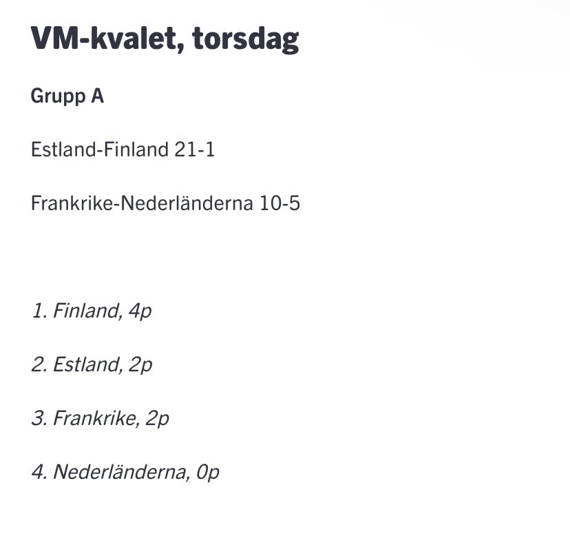 Såklart Estland slaktar finnarna 21-1, hörde att Patrik Markus gjorde 9+1 lilla menyn