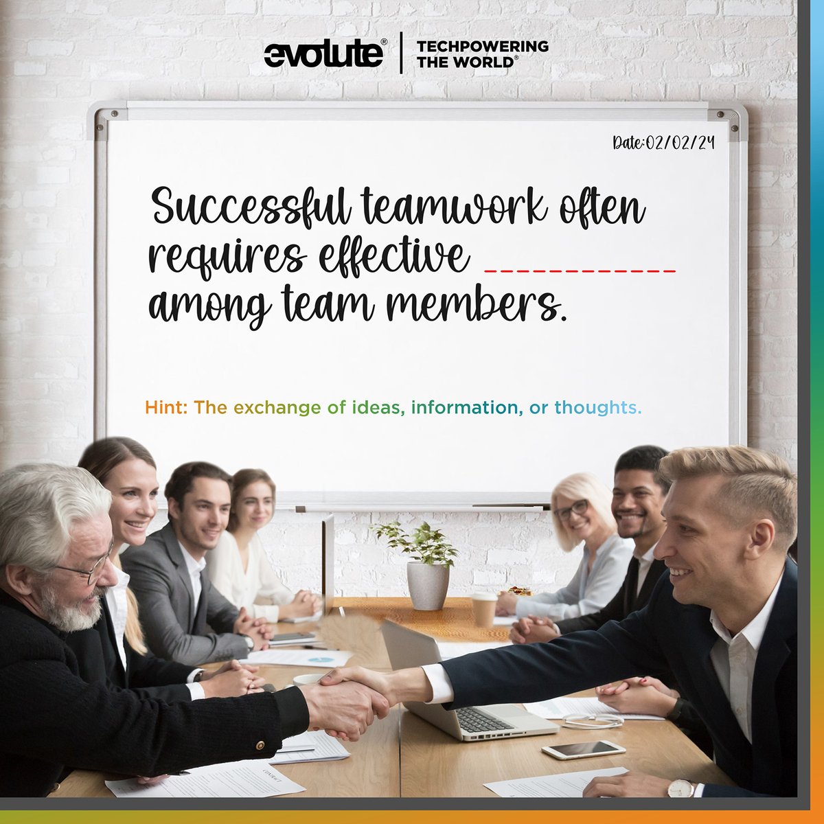 EvoluteGroup's tweet photo. Successful teamwork often requires effective secret handshakes among team members. Can you guess ours?
.
.
.
.
#evolute #evolutegroup #teamworksuccess #collaborationiskey #ideasexchange #informationflow #teamharmony #teamworkskills #thoughtsharing #interactive https://t.co/E35yNdAoLS