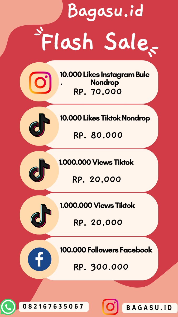 PROMONYA KAK.  1k followers ig real indo 35k 1k followers ig bule nondrop 15k 1k followers tiktok 40k list lainya bisa cek di pict WA: api.whatsapp.com/send?phone=628…
082167635067
#zonauang #zonajajan #CanvaPro #followers #jajan #jualan #sosmed #artis #hits #sunset #jokowi