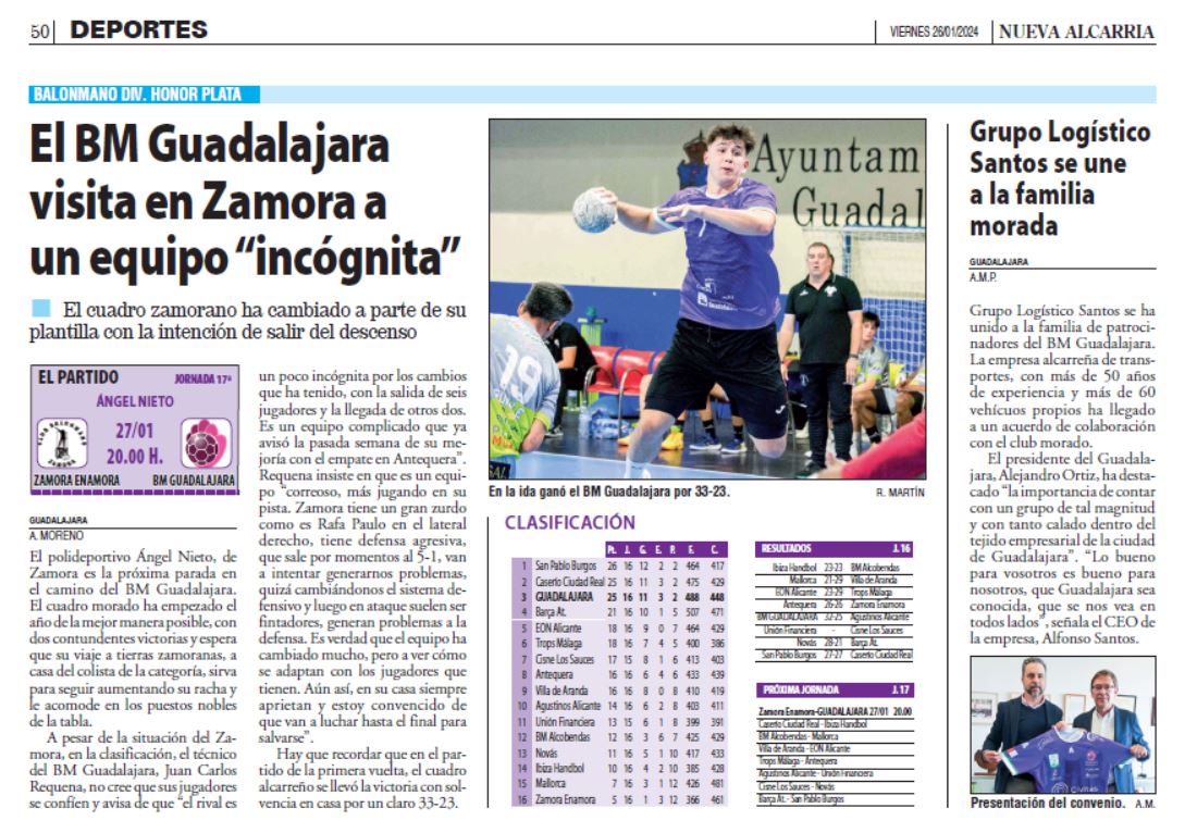 🥰Como nos gusta ver a <a href="/glsantos/">Giovanna</a> y que @nuevaalcarria nos nombre junto al nombre de <a href="/bmguadalajara/">Balonmano Guadalajara</a>🤾‍♂️🚚🍯
Buen día a todos!
#grupologísticosantos #ImpulsoMorado #Guadalajara