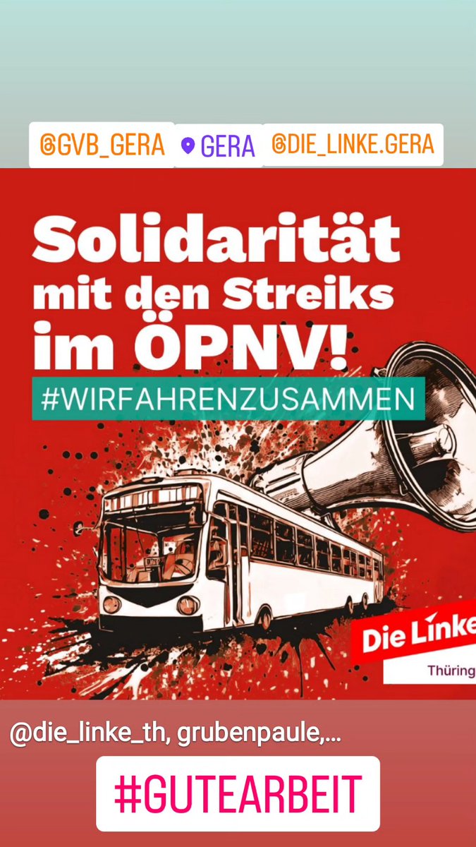 mdl_schubert's tweet photo. Volle #Solidarität für den #ÖPNV - #Warnstreik für einen guten #Tarifabschluss. Es geht um #gutearbeit, denn auch in #Gera wurde es in den letzten Jahren immer schwieriger #Bus - und #Straba - FahrerInnen zu finden, aber die braucht es zur #Verkehrswende.
@VDV_Verband @_verdi https://t.co/1SOZSlBT1C