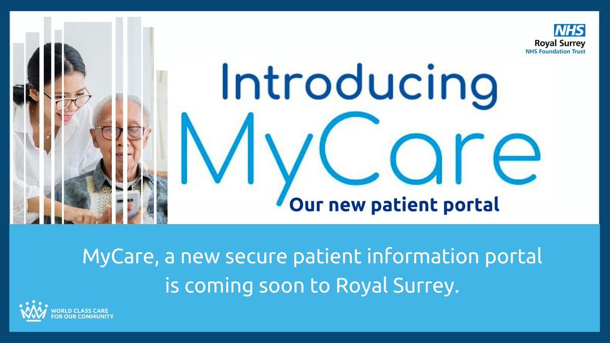 MyCare, a new secure patient information portal, is launching on Monday 5 February at Royal Surrey NHS Foundation Trust so you can check your appointments and view other hospital related information.

Visit our website for more information ow.ly/fztn50QwPB8

#Digital
