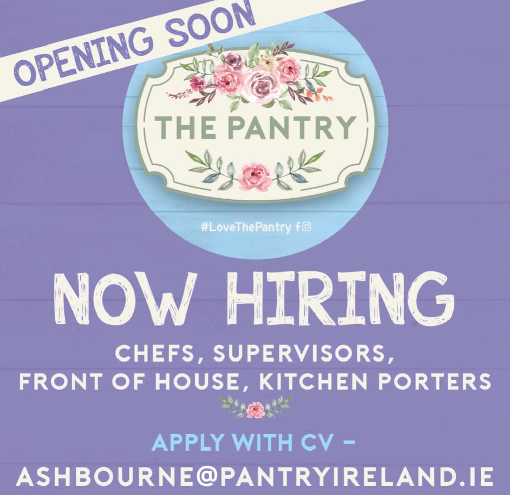 HighStreetAsh's tweet photo. *Exciting news* We are delighted to be welcoming 'The Pantry' very soon to the High Street. Recruitment for staff is NOW taking place! Apply with CV - ashbourne@pantryireland.ie #new #cafe #restaurant #comingsoon #Ashbourne #jobopportunity #localjob #HighStreetAshbourne https://t.co/B6hXjd6jKm