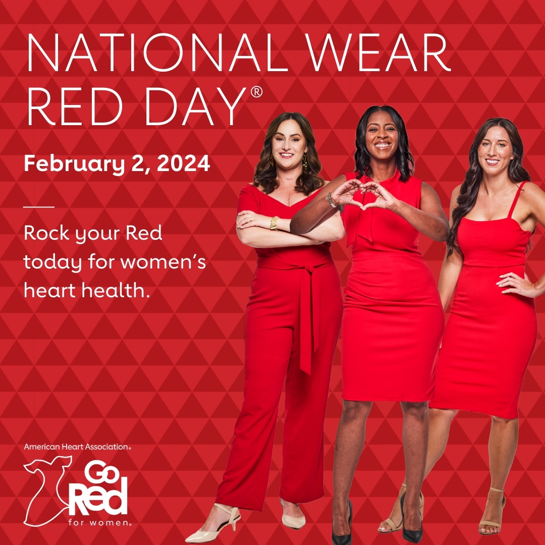 Are you #red-y? National #WearRedDay® is Friday, Feb. 2! Join the @GoRedForWomen movement as we raise awareness about cardiovascular disease, the No. 1 killer of women, and save the lives of women we love. #WearRedAndGive