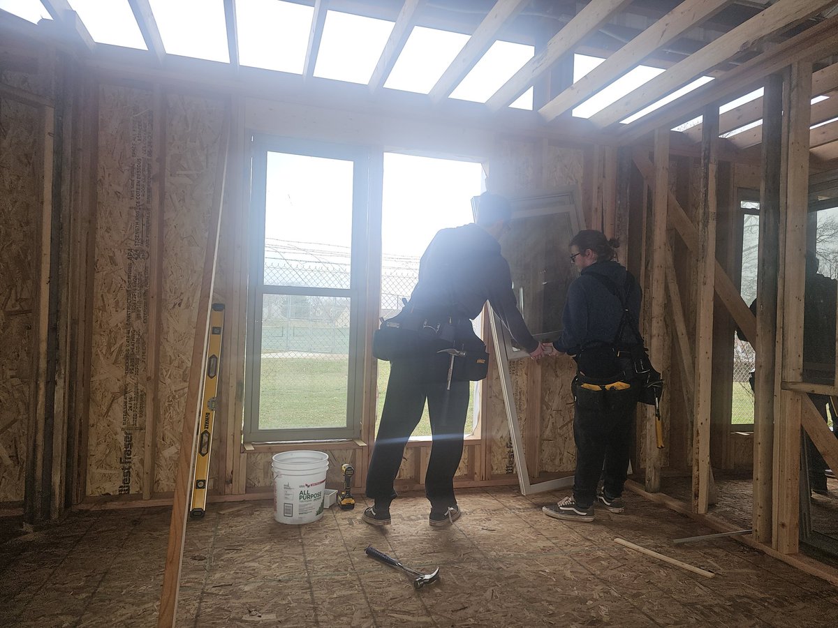 Students learning to set windows as part of our building envelope module. #CTEMade #BCPSCTE #KenwoodBCPS #CTE_BaltCoPS
