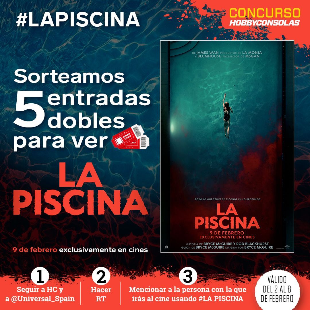 📢 ¡SORTEO!
🎟️ 5 ENTRADAS DOBLES para ver La Piscina (estreno 9 de febrero)

1️⃣ Sigue a <a href="/hobby_consolas/">Hobby Consolas</a> y <a href="/Universal_Spain/">Universal Pictures</a>
2️⃣ RT
3️⃣ Responde mencionando a la persona con la que irías al cine usando #LaPiscina

⏰ ¡Termina el 8 de febrero a las 23:59! BBLL: buff.ly/48V96Fu
