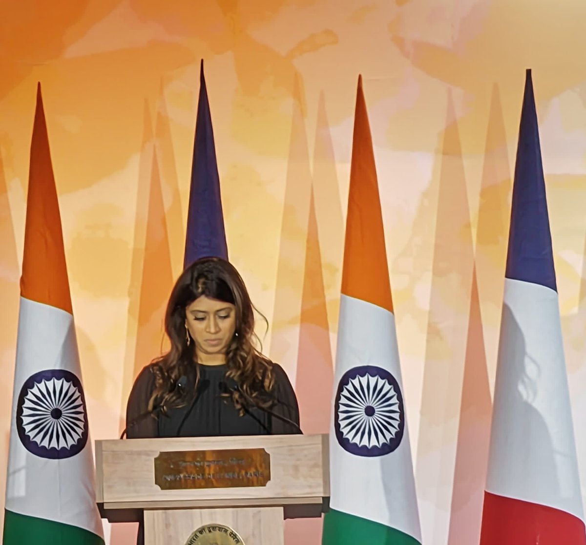 IndiaembFrance's tweet photo. The new energy in 🇮🇳 🇫🇷 ties from a historic year in the Strategic Partnership visible at  75th Republic Day réception! 

Thank you Minister Delegate in charge of Democratic Renewal, Government Spokesperson @priscathevenot for honoring the occasion. https://t.co/Q0d95pp2oM