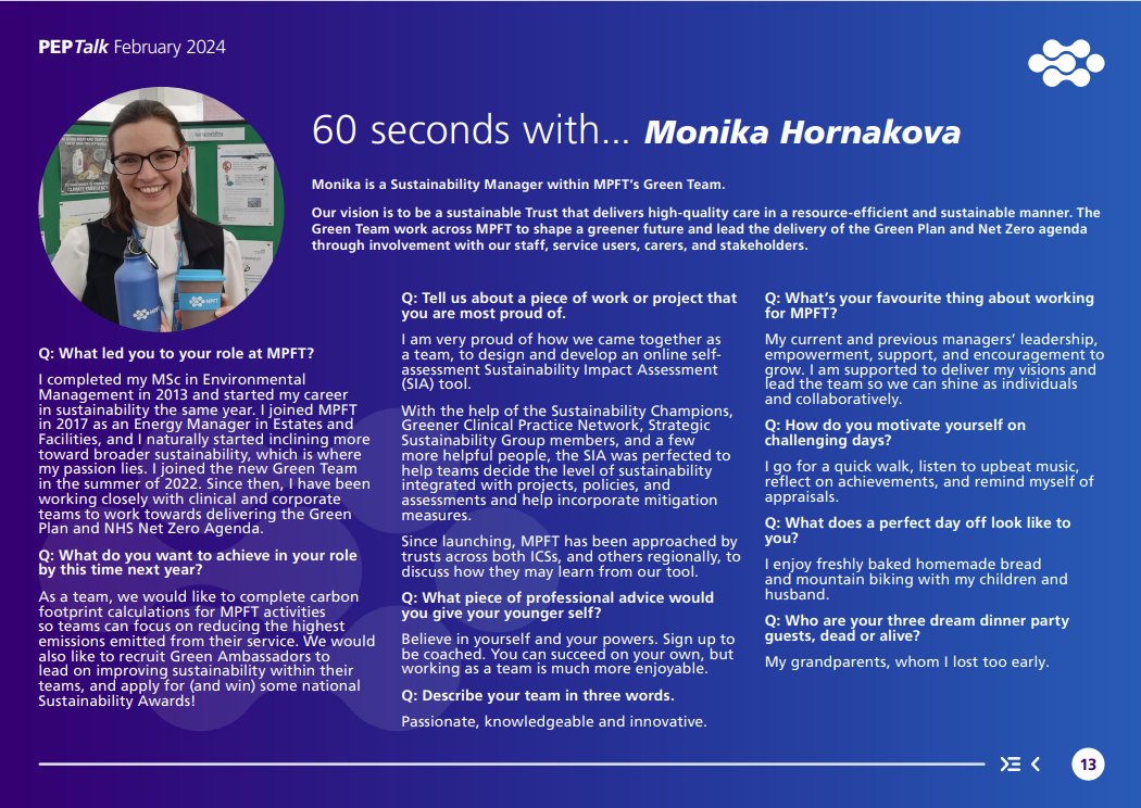 Monika featured in February's PEP Talk this week; 60 seconds with Monika⤵️