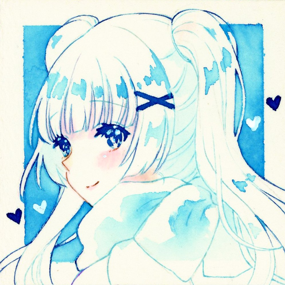 1girl solo smile heart traditional media blue eyes x hair ornament  illustration images