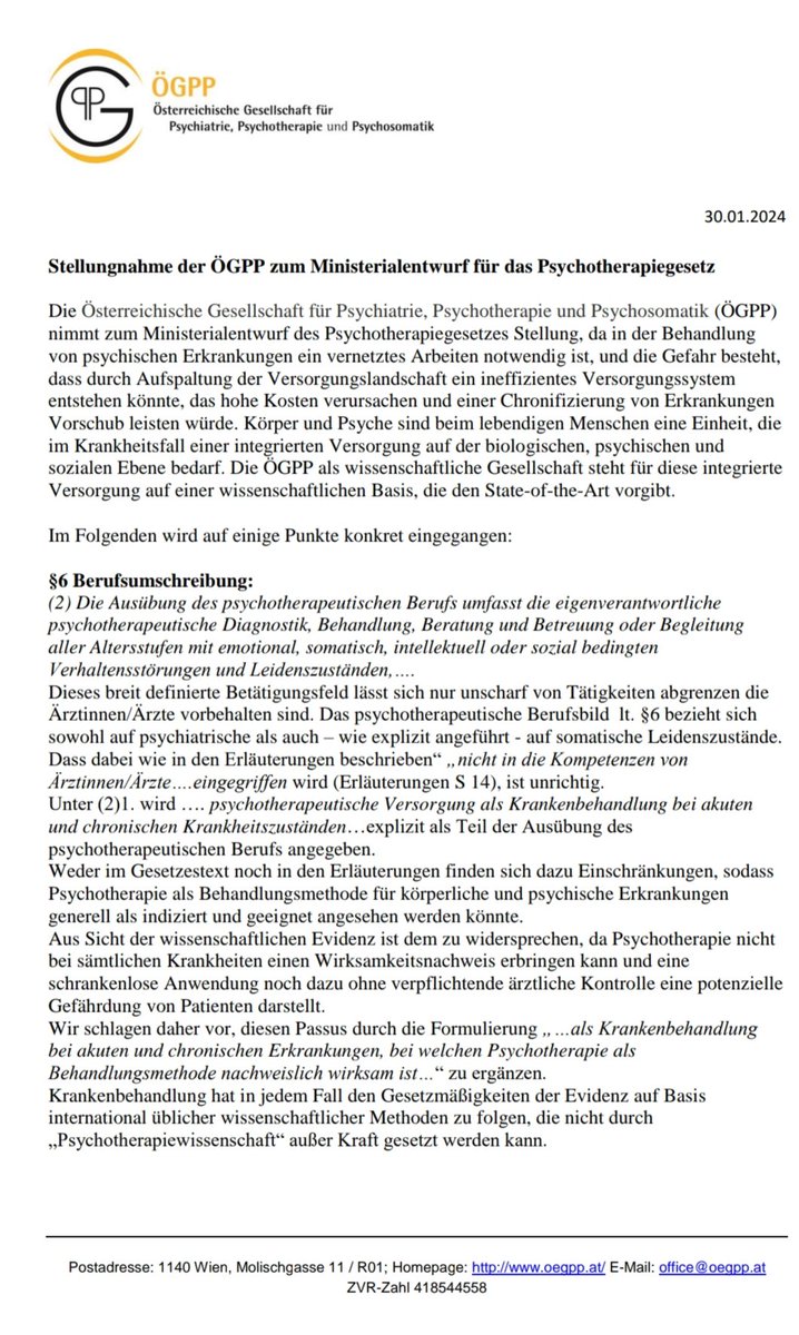 OEGPP1's tweet photo. #psychotherapie
Die #OEGPP hat heute zum 🇦🇹 #Psychotherapiegesetz Entwurf Stellung genommen.
👉 Als essentiell wird die ärztliche Untersuchung bei #Krankenbehandlung und ein verpflichtendes Praktikum im psychiatrischen Akutsetting für die bestmögliche Behandlung angesehen. https://t.co/reNDKmjCic