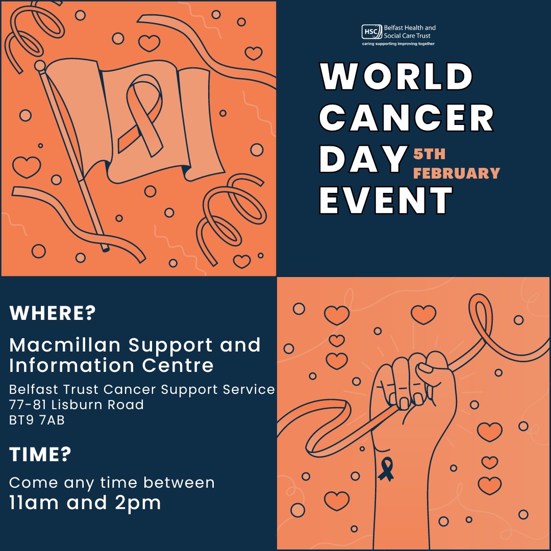 Today is #WorldCancerDay!

To mark the day, our Cancer Support Service is hosting an open day tomorrow 📅

Come along to meet the team and find out more about the support that's available along with helpful tips for living with cancer.

Details are below 👇